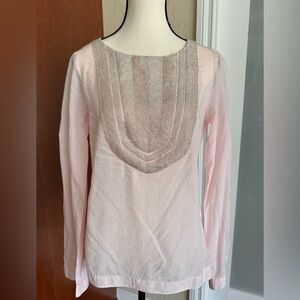 Tory Burch pink cotton top w silver beaded bib